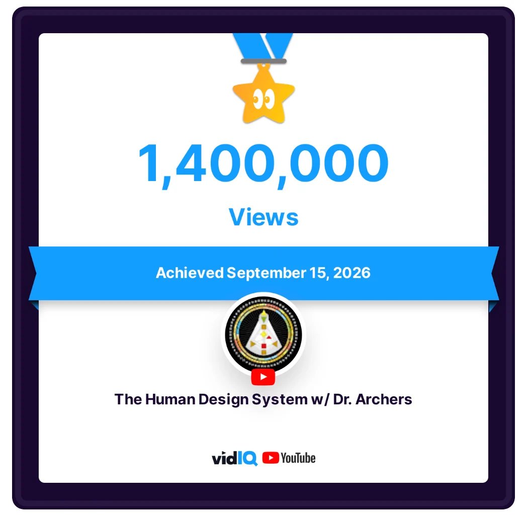 Milestone badge for The Human Design System w/ Dr. Archers: 1,400,000 views, achieved September 15, 2026.