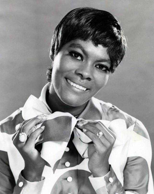 Dionne Warwick in a 1969 CBS Television publicity photo for her television special, head and shoulders, in black and white.