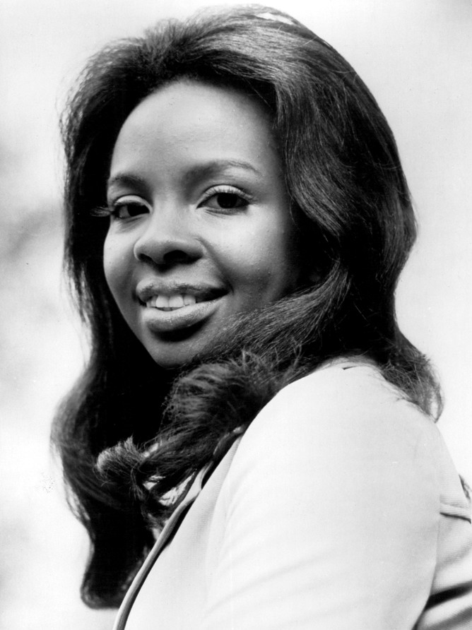 Gladys Knight in a 1974 CBS Television publicity photo, head and shoulders, in black and white.