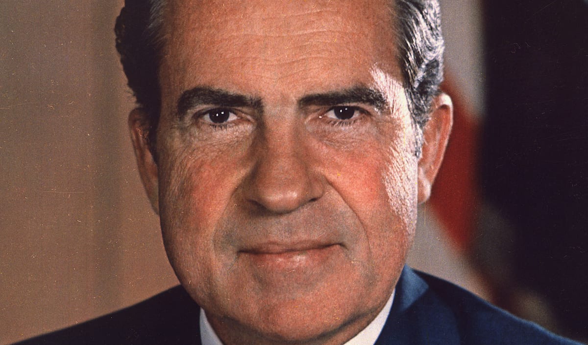 Official presidential portrait of Richard Nixon, in a dark suit and tie.